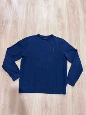 AllSaints Navy Blue Crewneck Sweatshirt Pullover Men's Size Large Ramskull Logo
